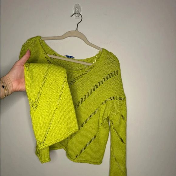 100% Cotton Boho Avocado Green Knit Sweater ⭑ Size M - Picture 6 of 14
